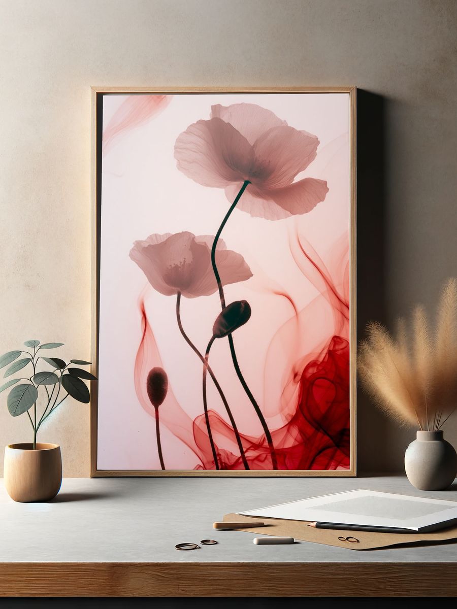 Pink Poppy Smoke Botanical Print. — room view 2