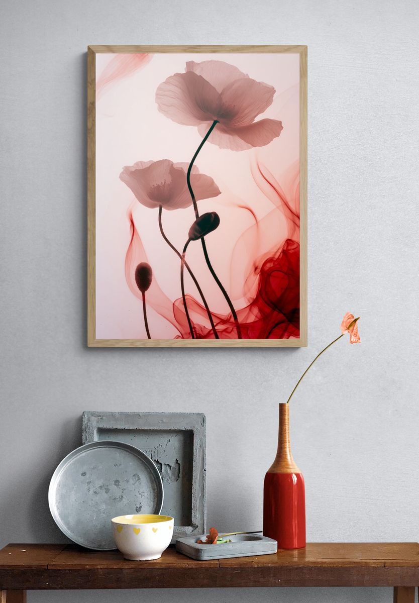 Pink Poppy Smoke Botanical Print. — room view 3