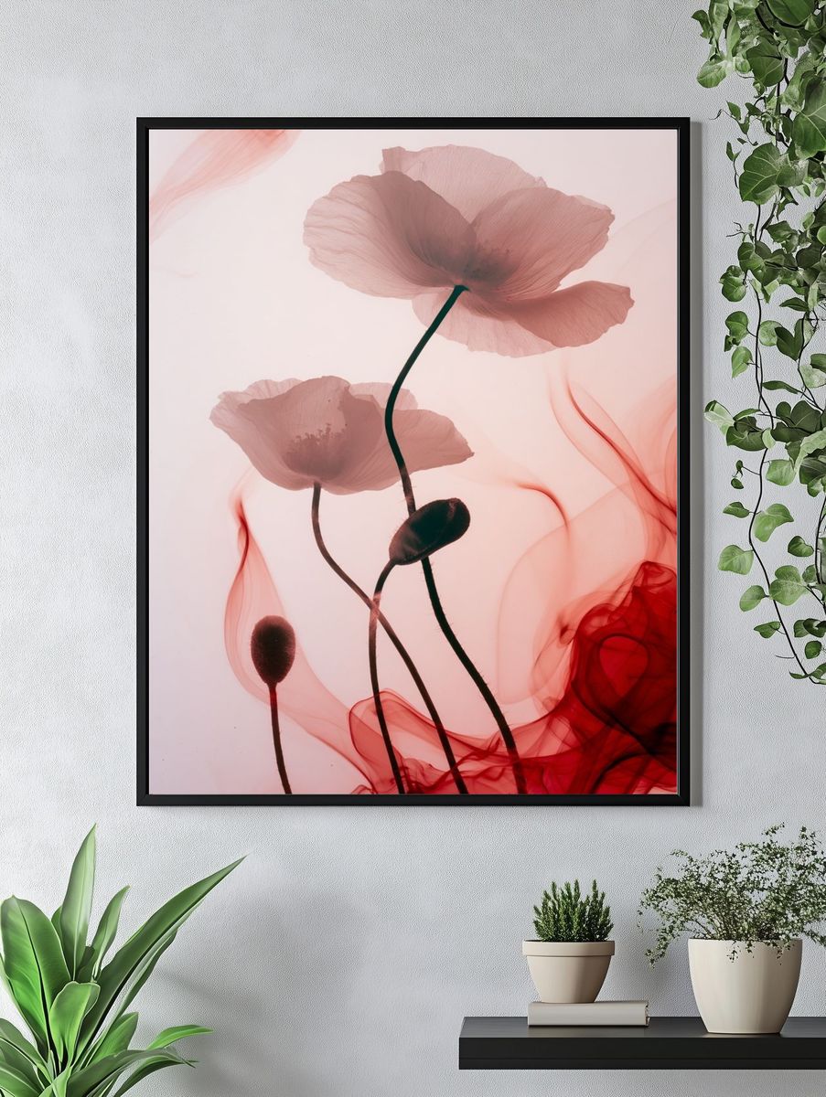 Pink Poppy Smoke Botanical Print. — room view 4