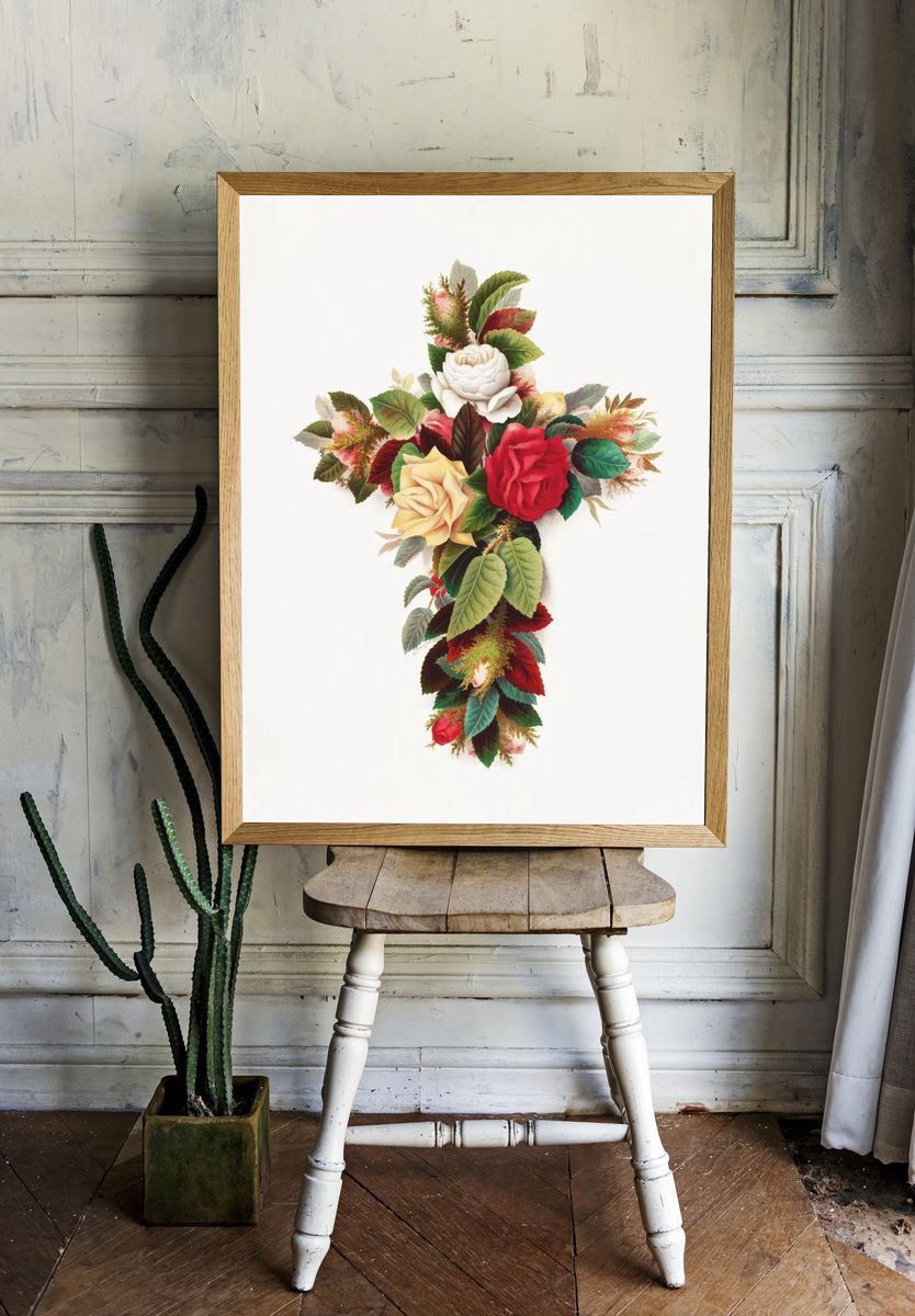 Cross roses (1861–1897), vintage flower. — room view 1