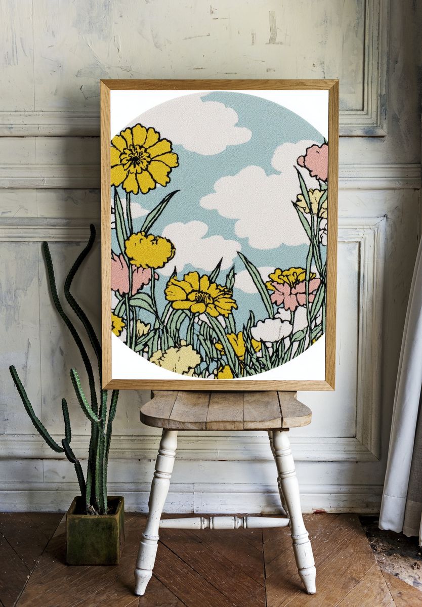 Wildflower Meadow Illustration Poster. — room view 1