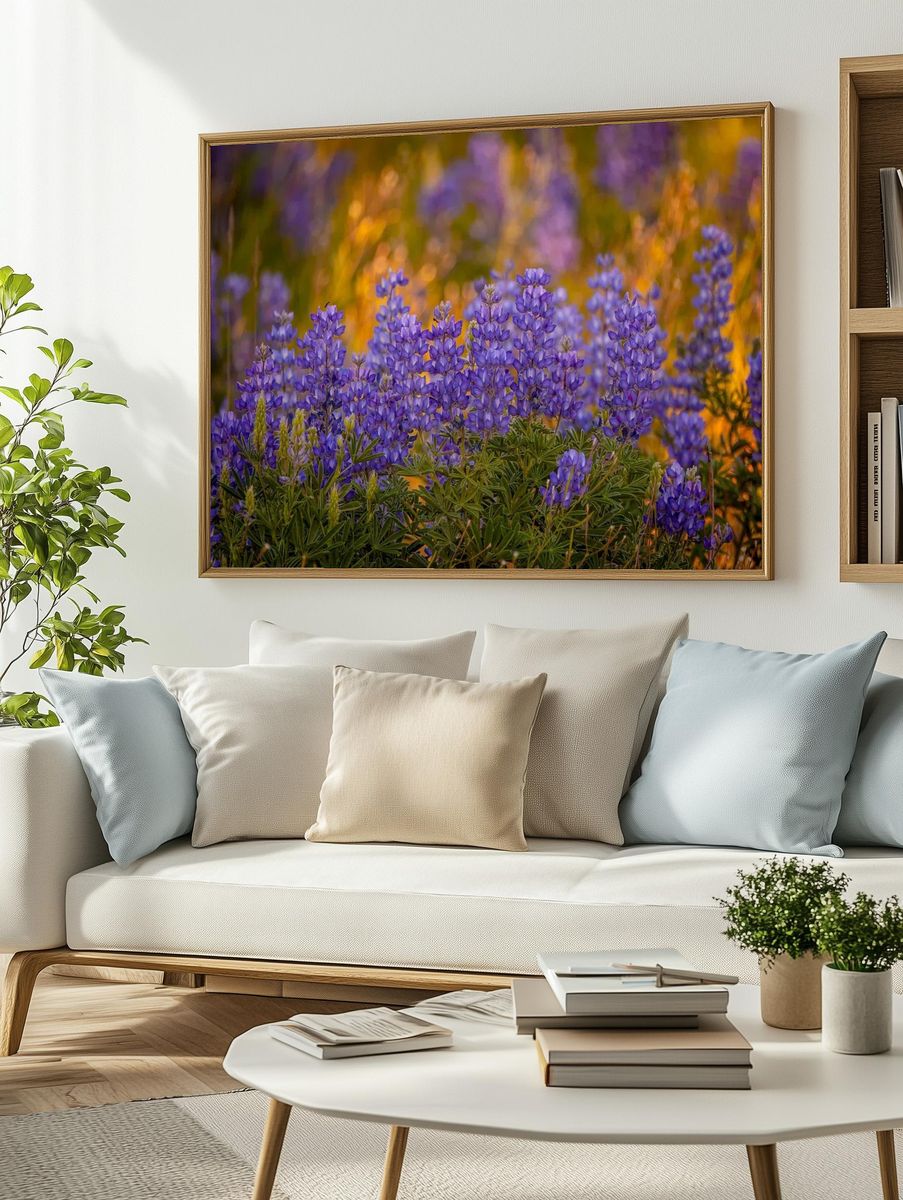 Purple Lupine Meadow Nature Print. — room view 2