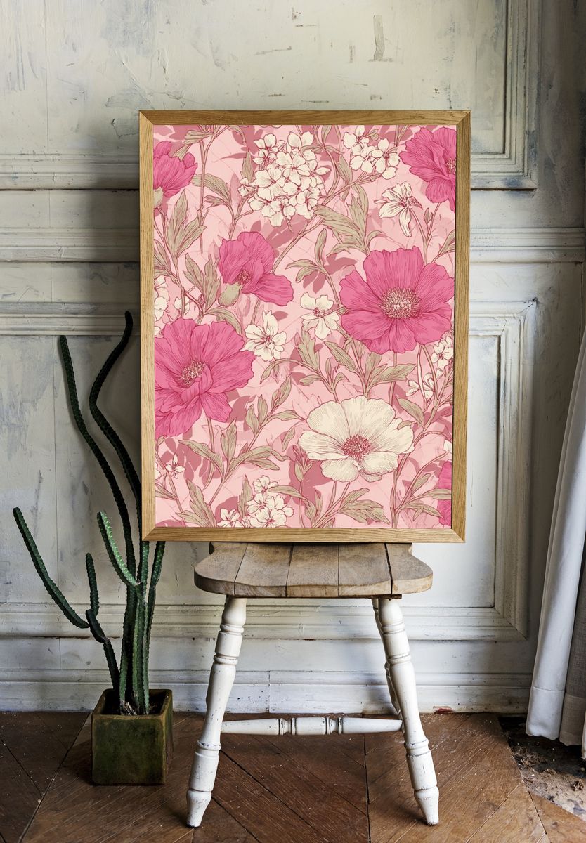 Pink Floral Pattern Poster. — room view 1