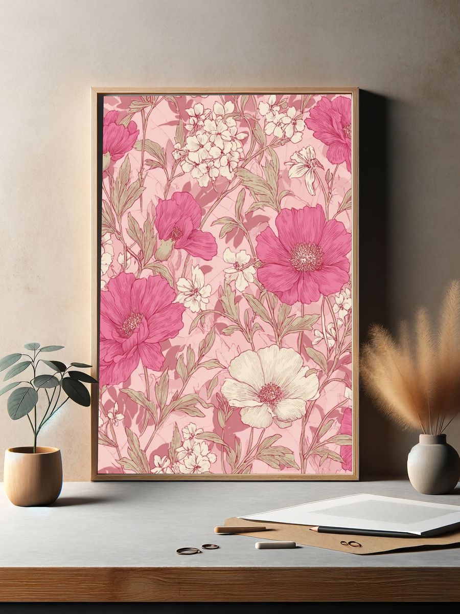 Pink Floral Pattern Poster. — room view 2