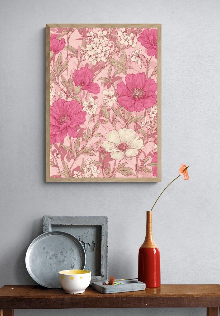 Pink Floral Pattern Poster. — room view 3