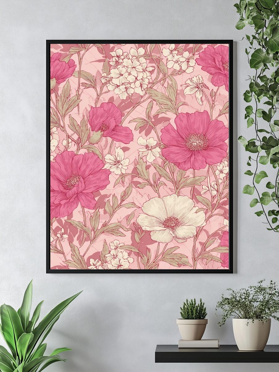 Pink Floral Pattern Poster. — room view 4