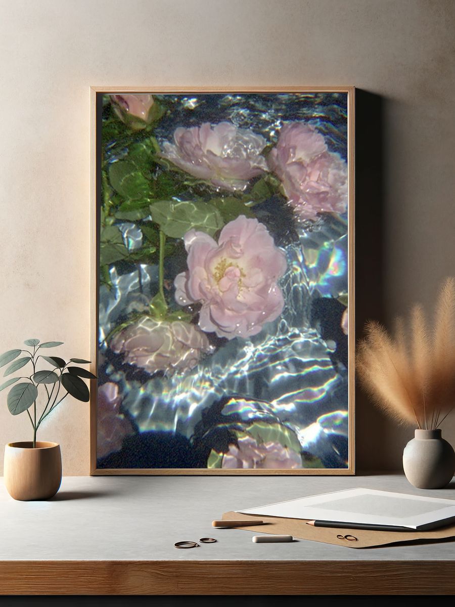 Floating Pink Roses Abstract Print. — room view 2