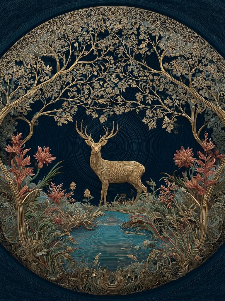 Enchanted Deer Botanical Print. poster detail