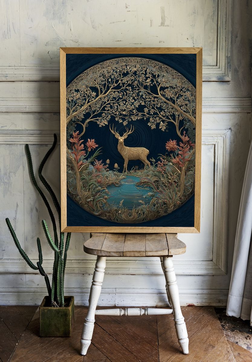 Enchanted Deer Botanical Print. — room view 1