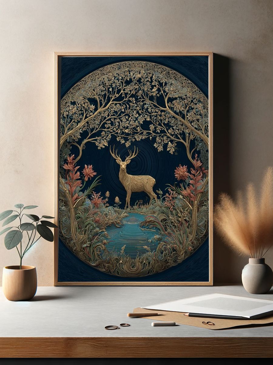 Enchanted Deer Botanical Print. — room view 2