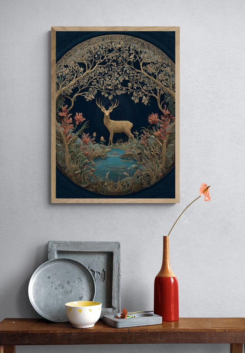 Enchanted Deer Botanical Print. — room view 3