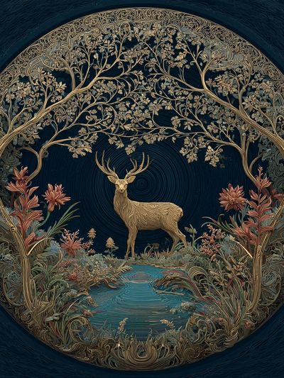 Enchanted Deer Botanical Print. poster