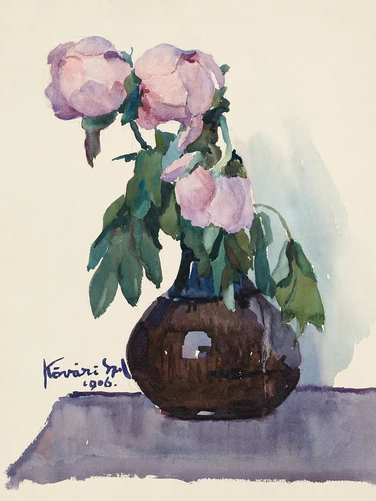 Peonies in Vase Watercolor Print. poster detail