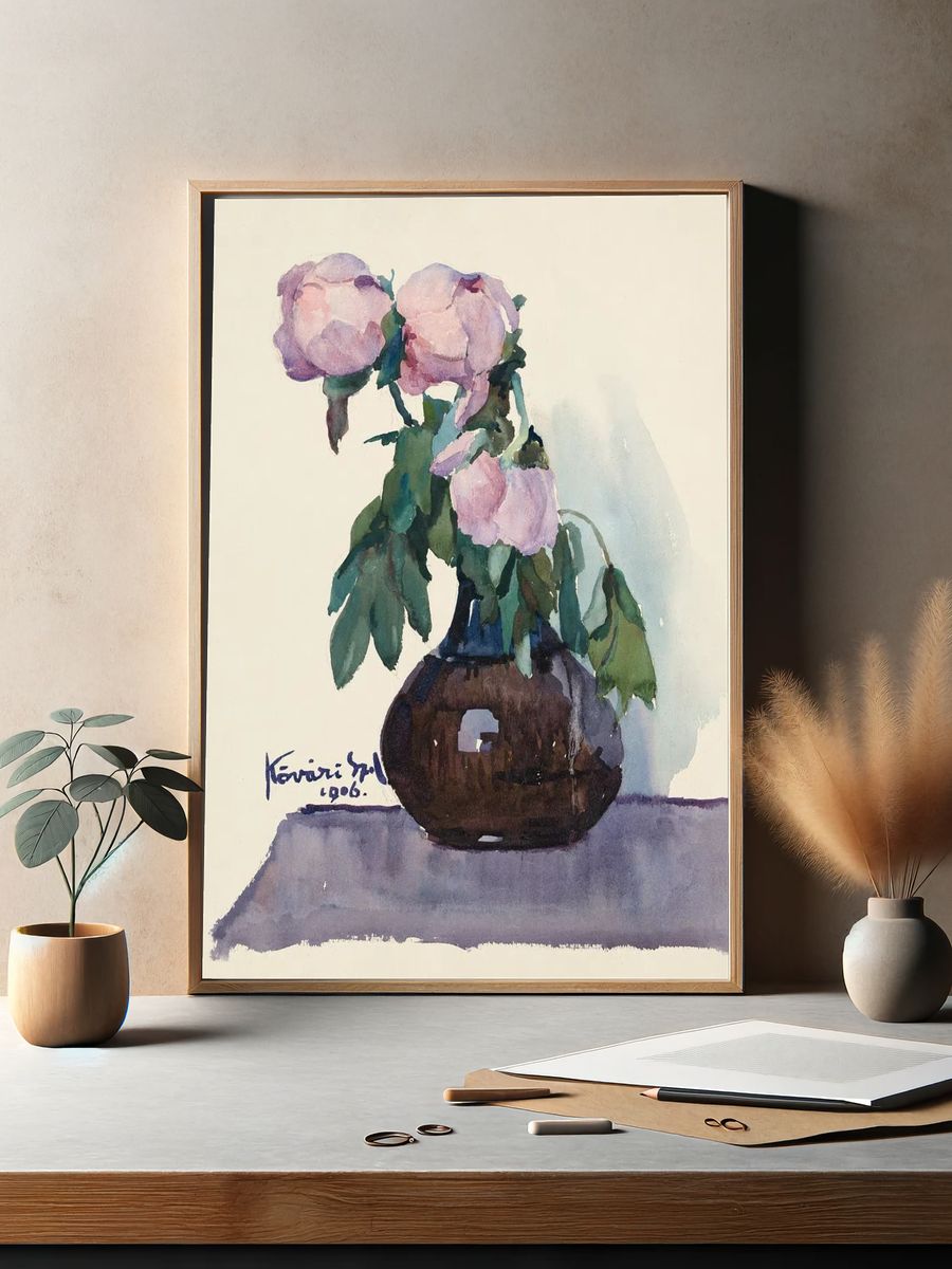 Peonies in Vase Watercolor Print. — room view 2