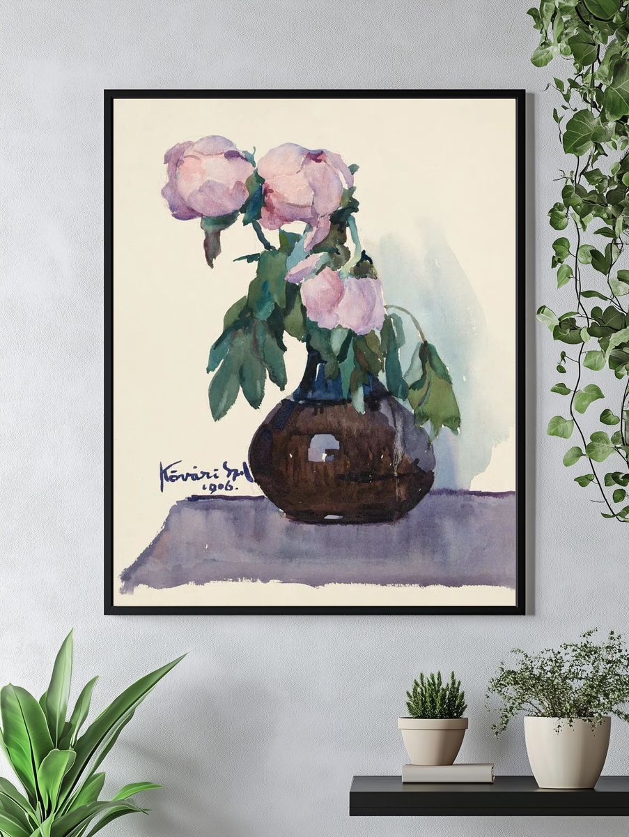 Peonies in Vase Watercolor Print. — room view 4