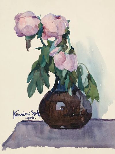Peonies in Vase Watercolor Print. poster