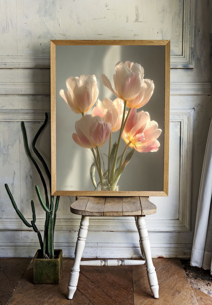 Soft Tulips in Sunlight Print. — room view 1