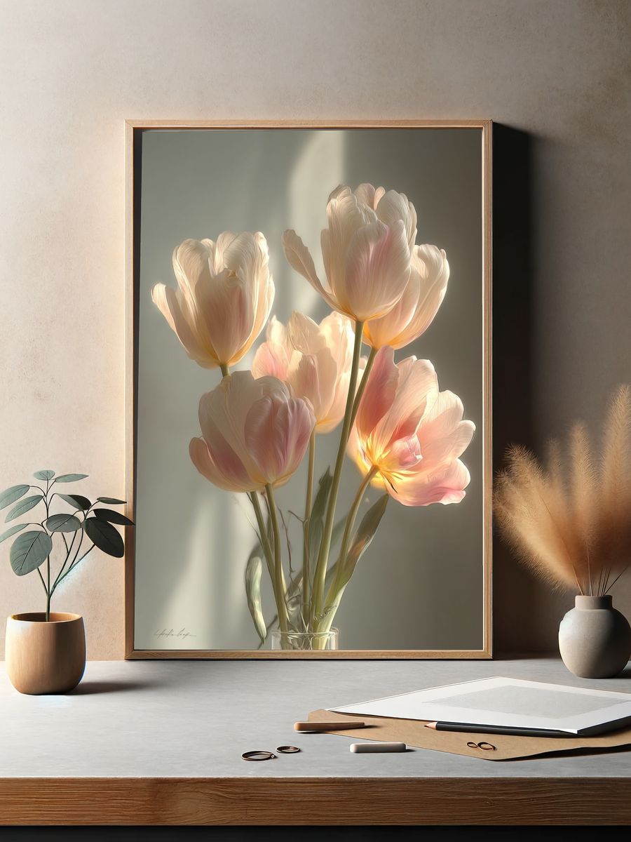 Soft Tulips in Sunlight Print. — room view 2