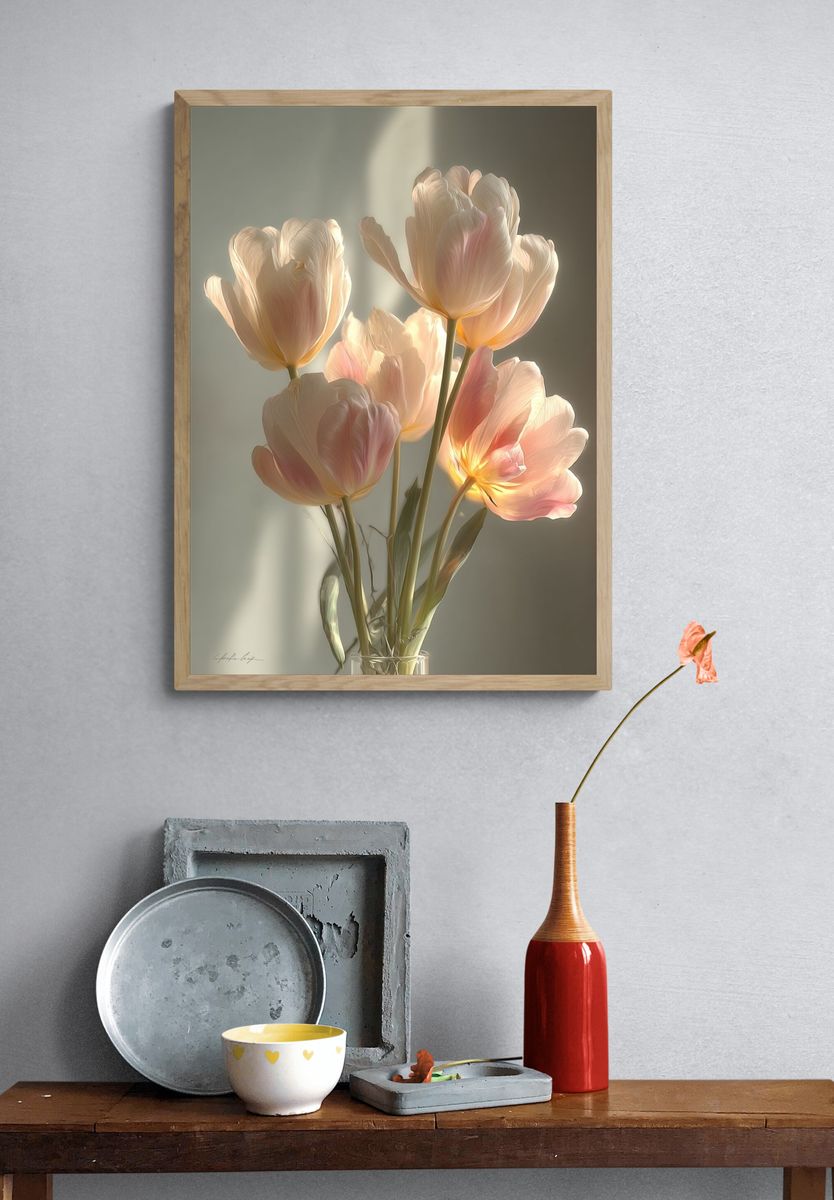 Soft Tulips in Sunlight Print. — room view 3