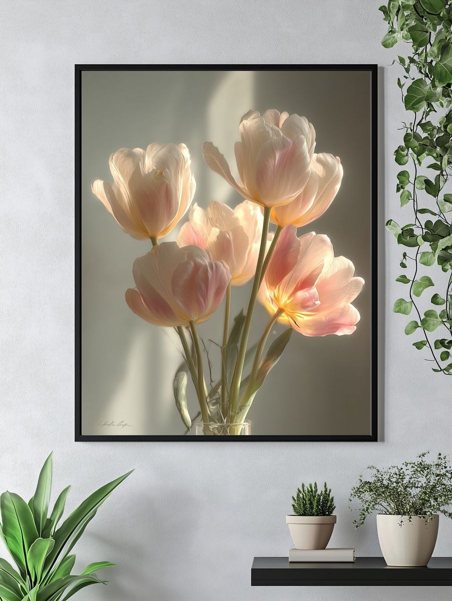 Soft Tulips in Sunlight Print. — room view 4