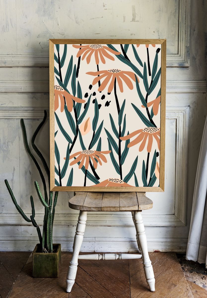 Flower mobile wallpaper, retro pattern. — room view 1