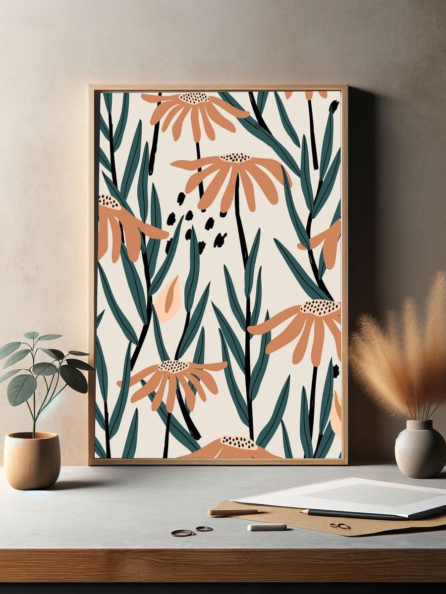 Flower mobile wallpaper, retro pattern. — room view 2