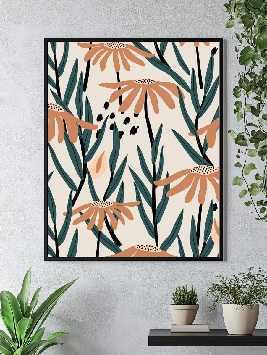 Flower mobile wallpaper, retro pattern. — room view 4