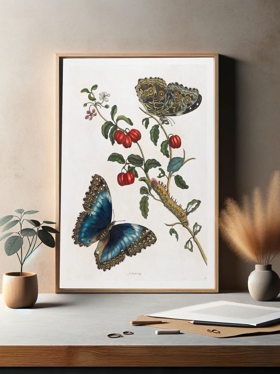 Butterfly and Botanical Study Print. — room view 2