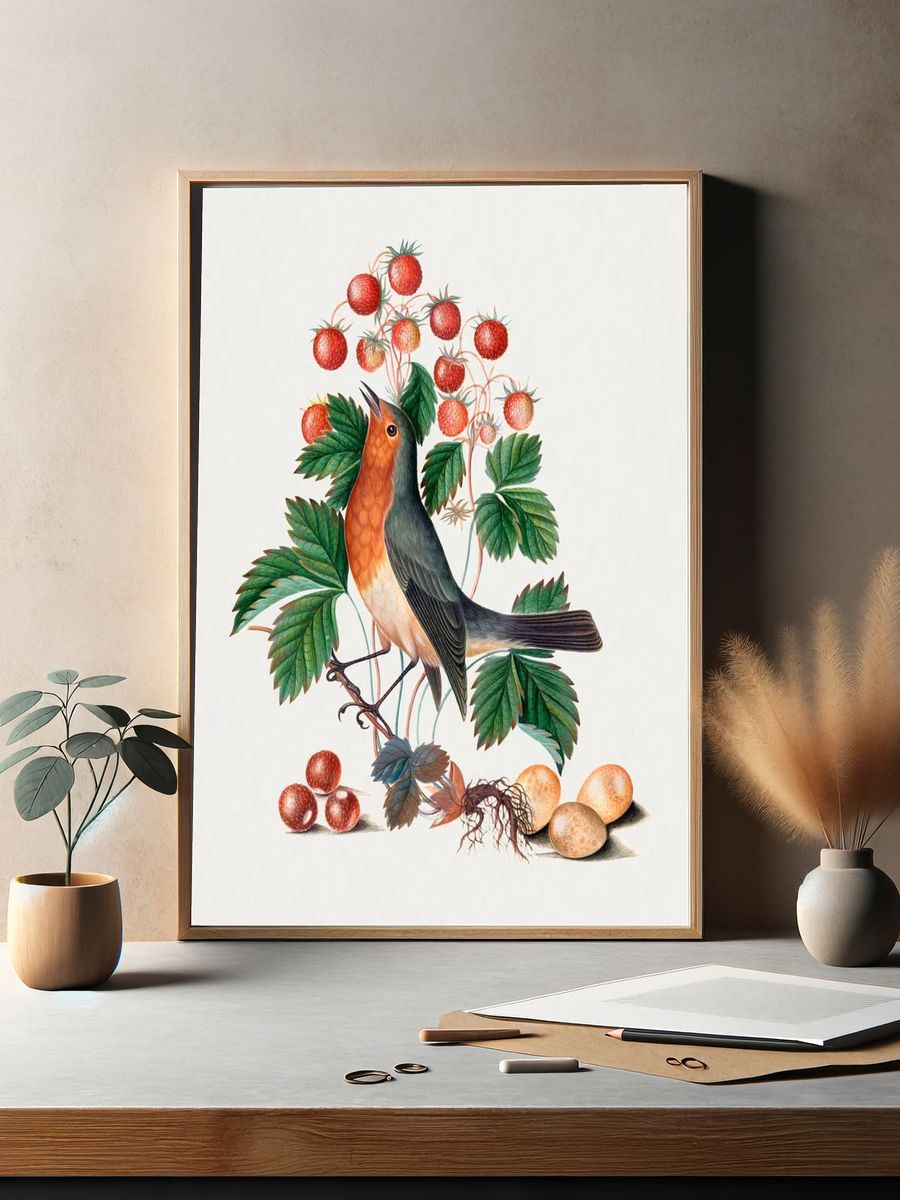 European robin wild strawberry Natural. — room view 2