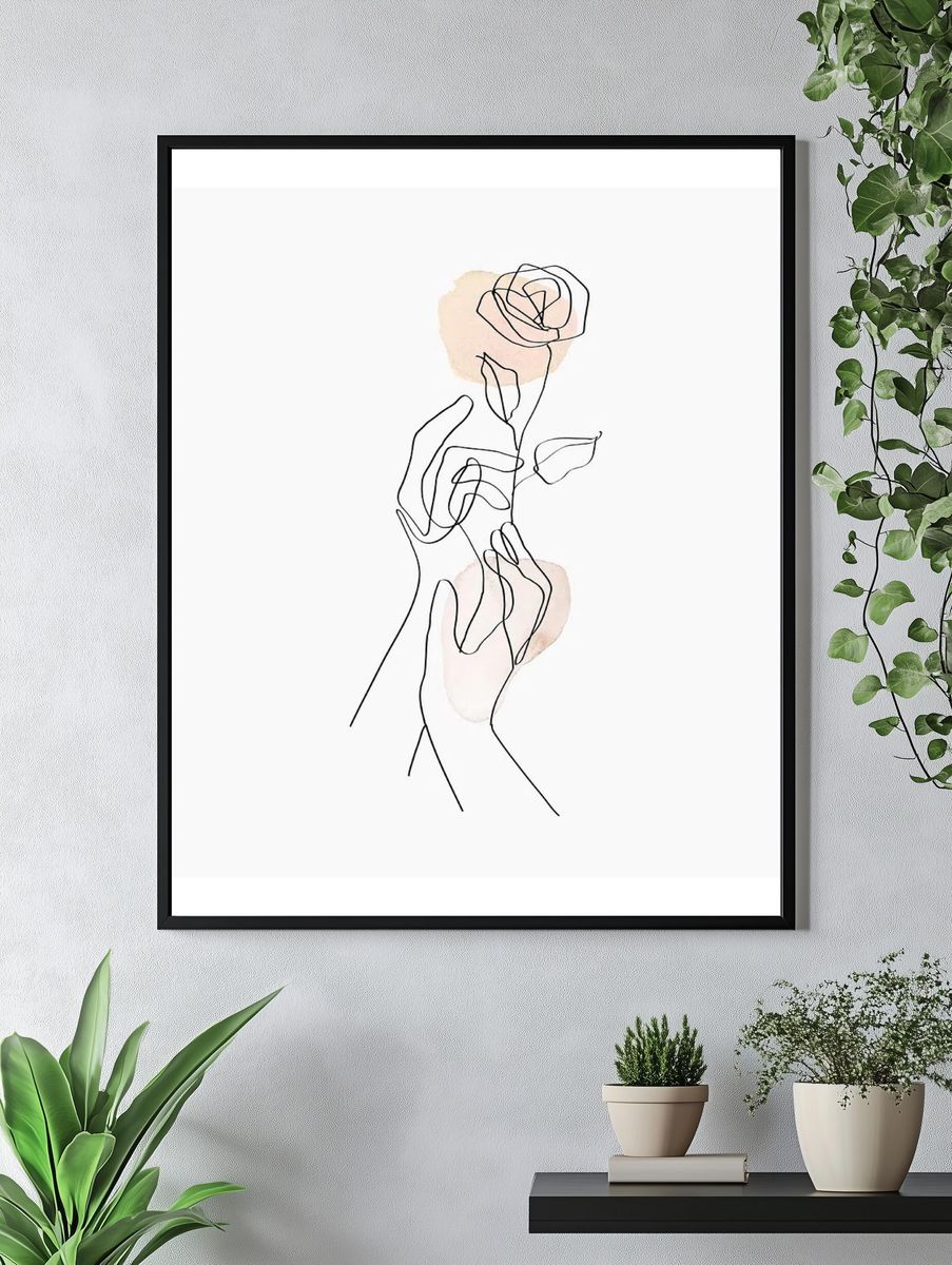 Feminine poster, woman flower line. — room view 4