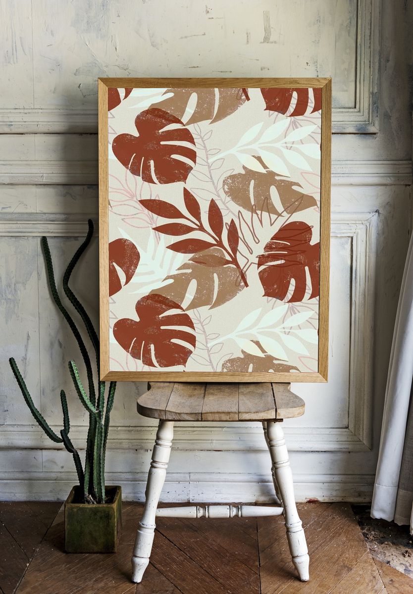 Earthy tropical pattern iPhone wallpaper. — room view 1