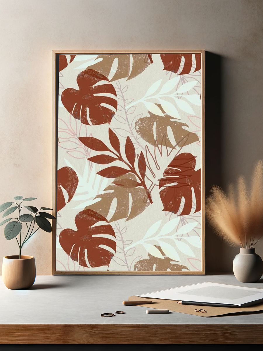 Earthy tropical pattern iPhone wallpaper. — room view 2