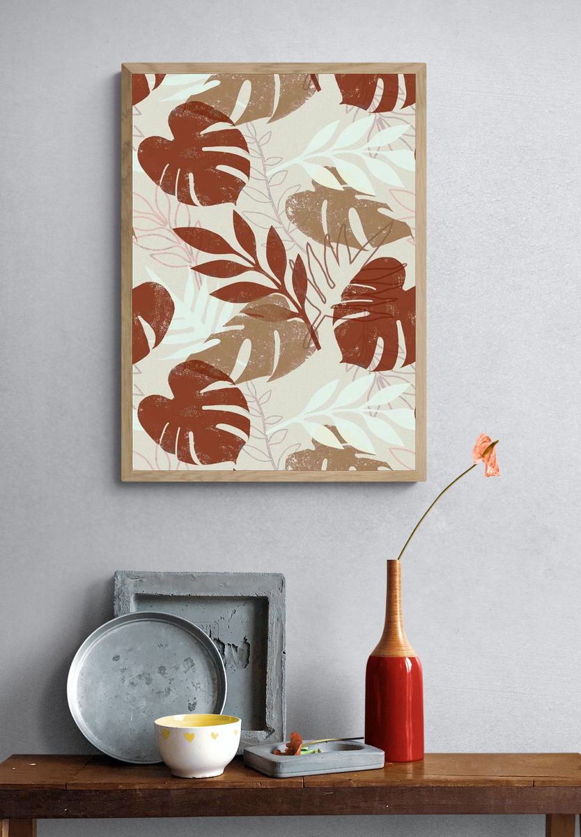Earthy tropical pattern iPhone wallpaper. — room view 3