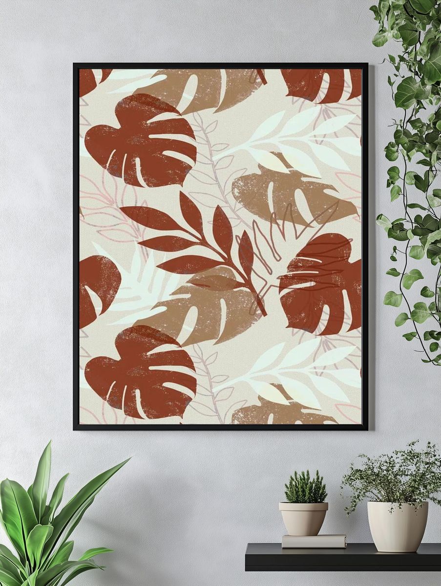 Earthy tropical pattern iPhone wallpaper. — room view 4