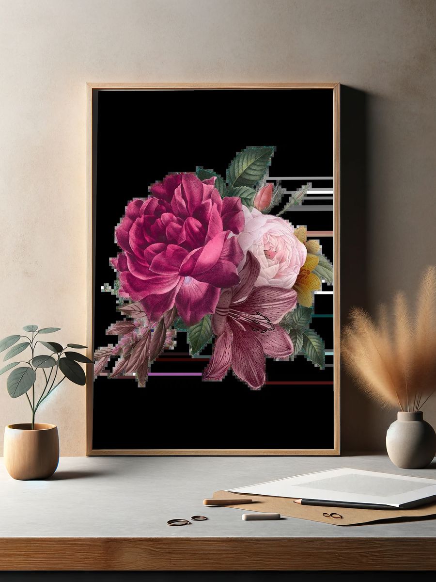 Beautiful hand drawn pink roses. — room view 2