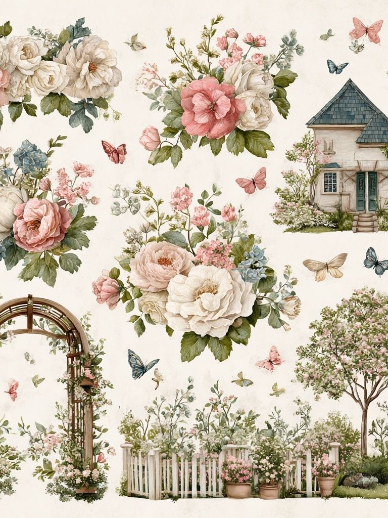 English Garden Watercolor Poster. poster detail