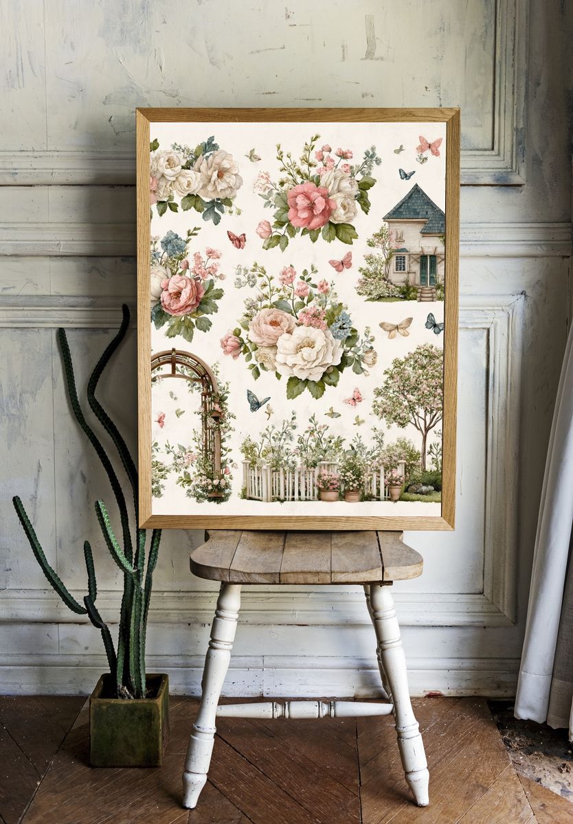 English Garden Watercolor Poster. — room view 1