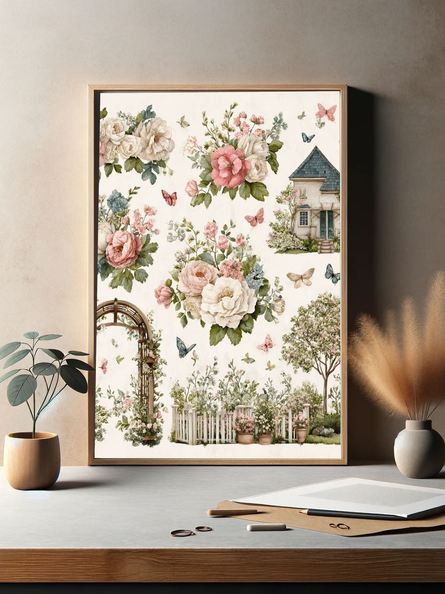 English Garden Watercolor Poster. — room view 2