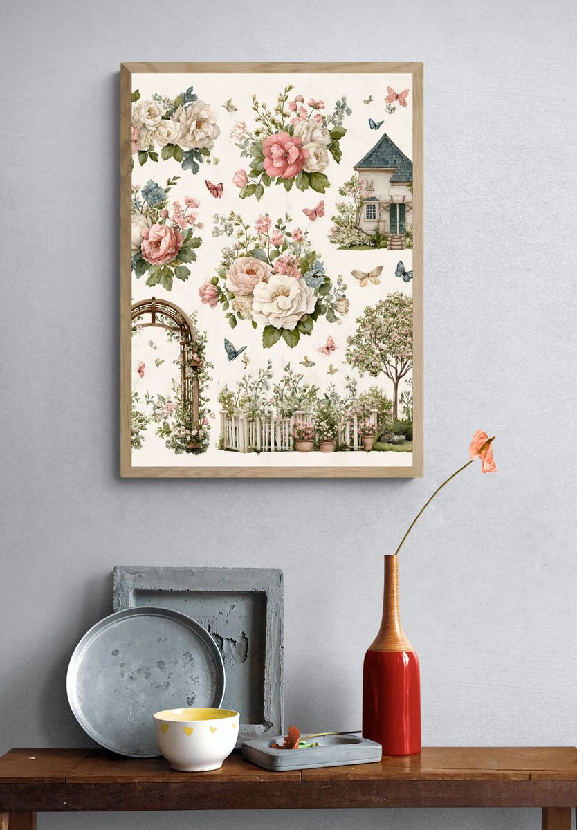 English Garden Watercolor Poster. — room view 3