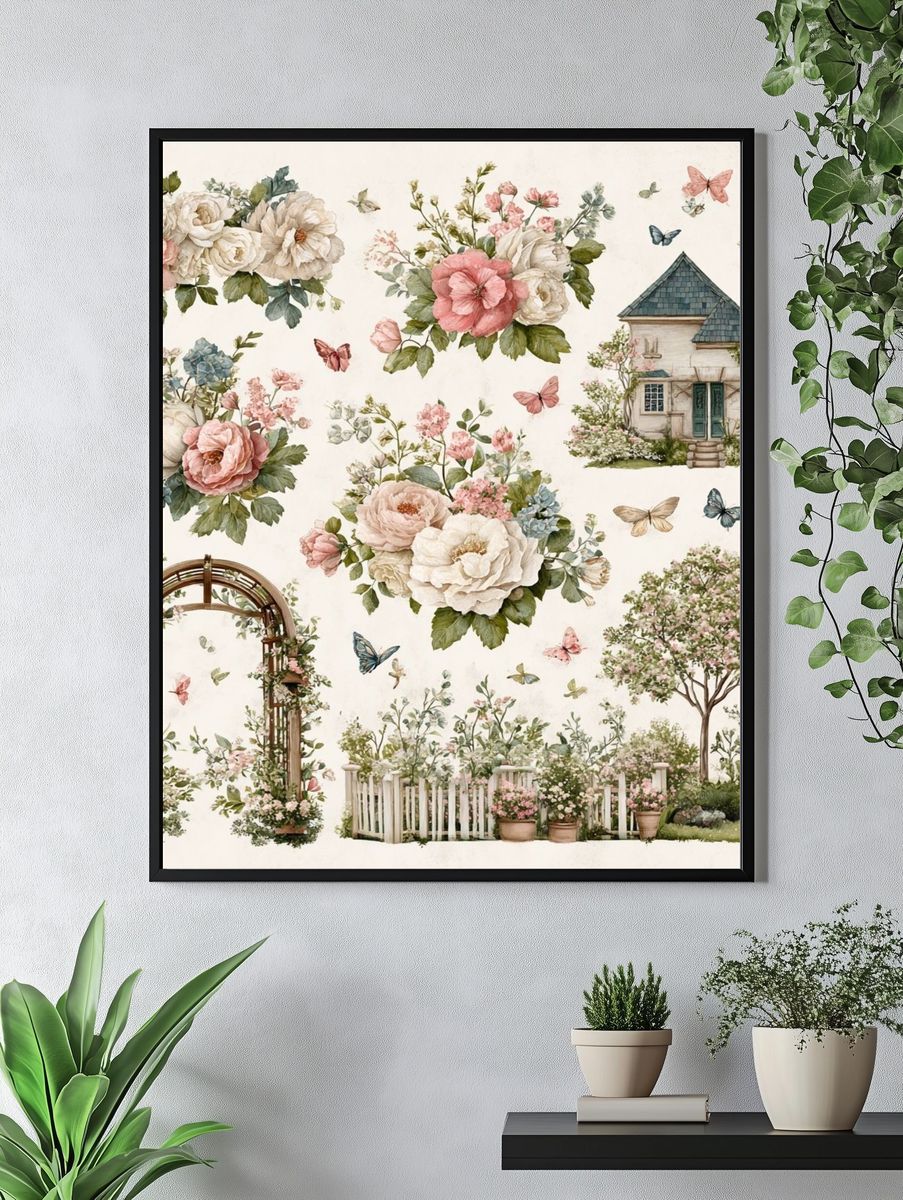 English Garden Watercolor Poster. — room view 4