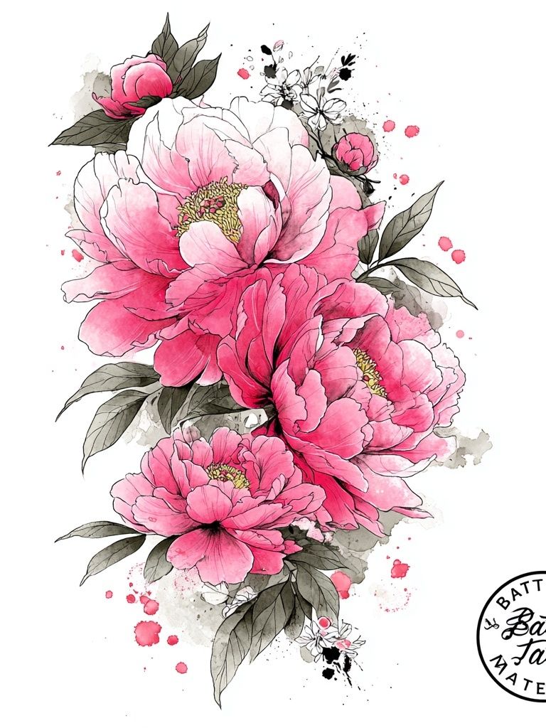 Pink Peony Watercolor Poster. poster detail