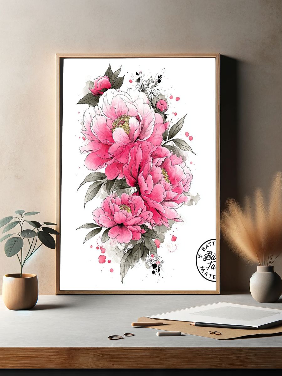 Pink Peony Watercolor Poster. — room view 2