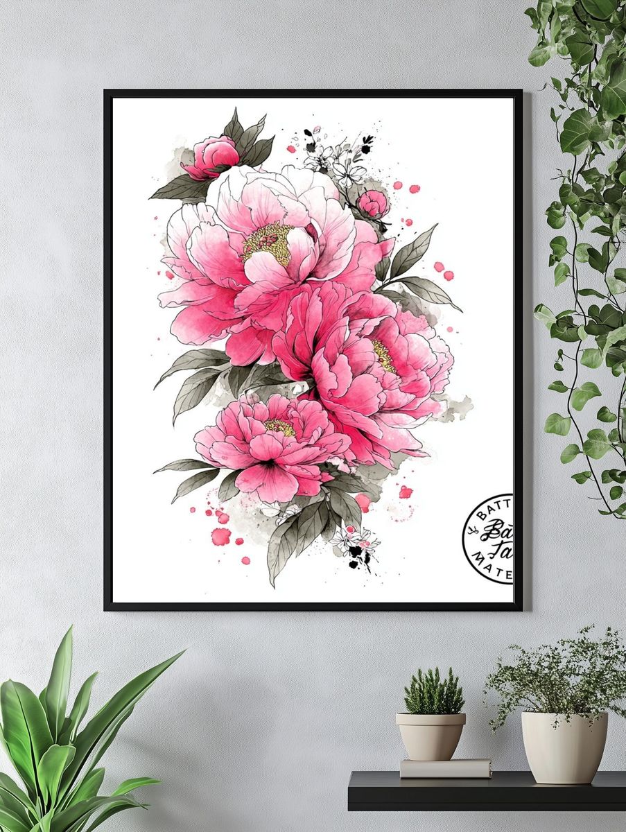 Pink Peony Watercolor Poster. — room view 4