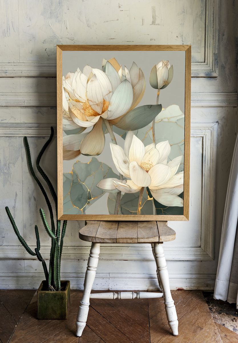 Lotus Bloom Botanical Print. — room view 1