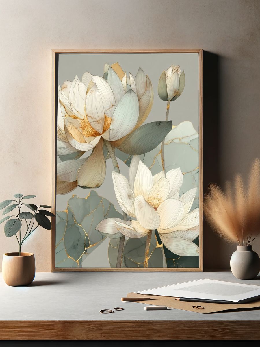 Lotus Bloom Botanical Print. — room view 2