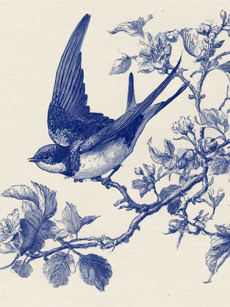 Blue Swallow Botanical Print. poster — botanical art