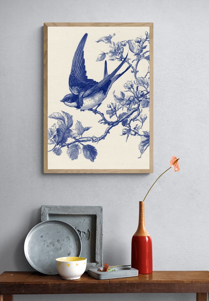 Blue Swallow Botanical Print. — room view 3
