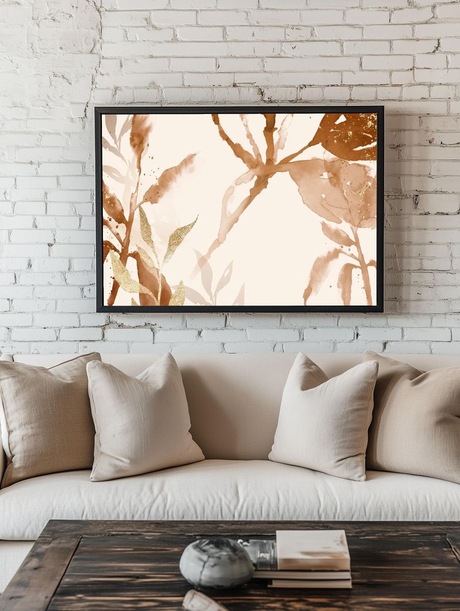 Brown watercolor leaf background aesthetic. — room view 1