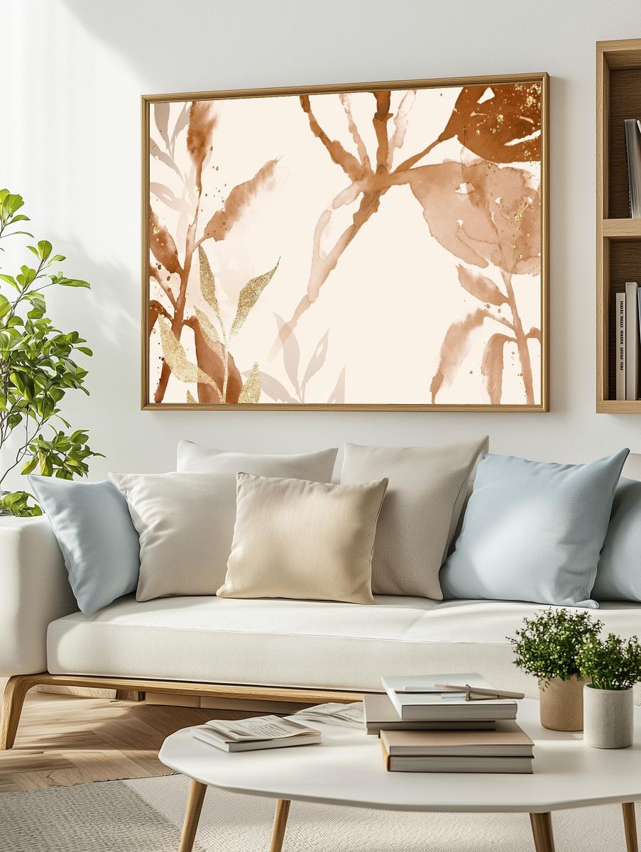 Brown watercolor leaf background aesthetic. — room view 2
