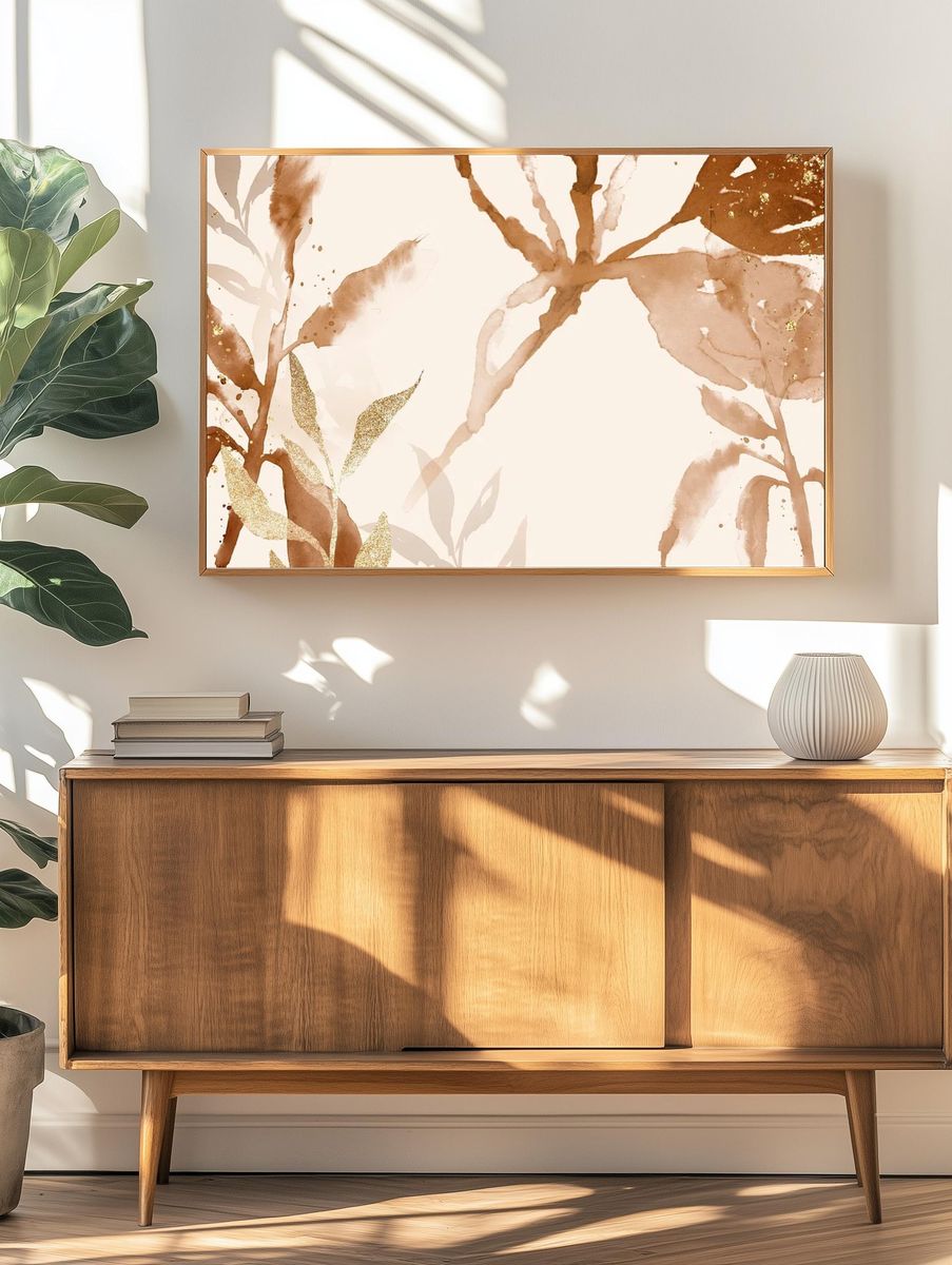 Brown watercolor leaf background aesthetic. — room view 3